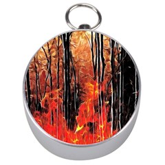 Forest Fire Fractal Background Silver Compasses by Simbadda