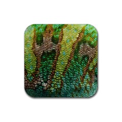 Colorful Chameleon Skin Texture Rubber Coaster (square)  by Simbadda