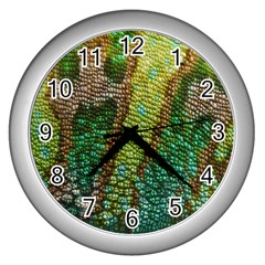 Colorful Chameleon Skin Texture Wall Clocks (silver)  by Simbadda