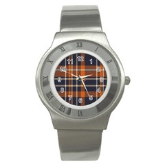 Tartan Background Fabric Design Pattern Stainless Steel Watch by Simbadda