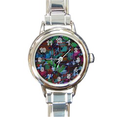 Dark Watercolor On Partial Image Of San Francisco City Mural Usa Round Italian Charm Watch