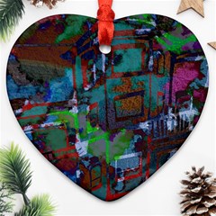 Dark Watercolor On Partial Image Of San Francisco City Mural Usa Ornament (heart) by Simbadda