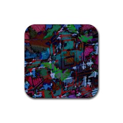 Dark Watercolor On Partial Image Of San Francisco City Mural Usa Rubber Coaster (square)  by Simbadda