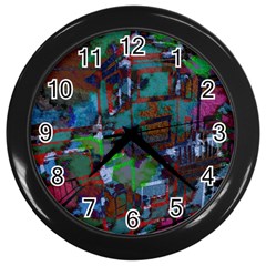 Dark Watercolor On Partial Image Of San Francisco City Mural Usa Wall Clocks (black) by Simbadda