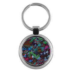 Dark Watercolor On Partial Image Of San Francisco City Mural Usa Key Chains (Round) 