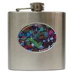 Dark Watercolor On Partial Image Of San Francisco City Mural Usa Hip Flask (6 oz) Front