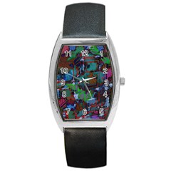 Dark Watercolor On Partial Image Of San Francisco City Mural Usa Barrel Style Metal Watch by Simbadda