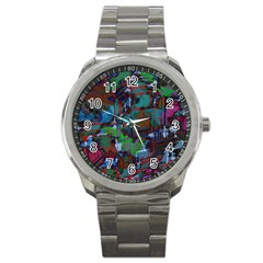 Dark Watercolor On Partial Image Of San Francisco City Mural Usa Sport Metal Watch by Simbadda