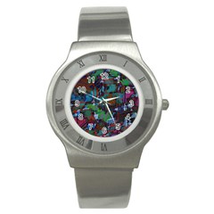 Dark Watercolor On Partial Image Of San Francisco City Mural Usa Stainless Steel Watch by Simbadda