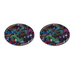 Dark Watercolor On Partial Image Of San Francisco City Mural Usa Cufflinks (Oval)