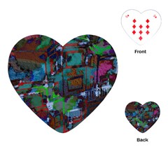 Dark Watercolor On Partial Image Of San Francisco City Mural Usa Playing Cards (Heart) 