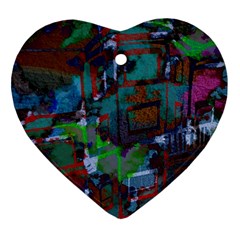 Dark Watercolor On Partial Image Of San Francisco City Mural Usa Heart Ornament (two Sides) by Simbadda