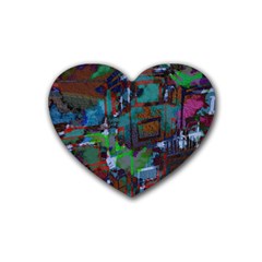 Dark Watercolor On Partial Image Of San Francisco City Mural Usa Rubber Coaster (heart)  by Simbadda