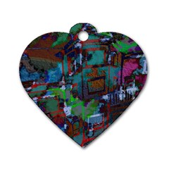 Dark Watercolor On Partial Image Of San Francisco City Mural Usa Dog Tag Heart (two Sides) by Simbadda