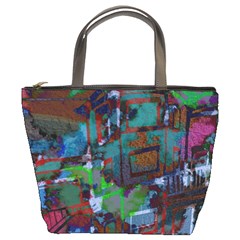 Dark Watercolor On Partial Image Of San Francisco City Mural Usa Bucket Bags