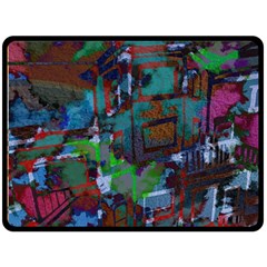 Dark Watercolor On Partial Image Of San Francisco City Mural Usa Fleece Blanket (Large) 