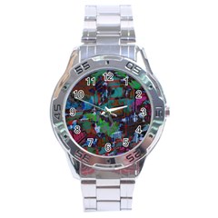 Dark Watercolor On Partial Image Of San Francisco City Mural Usa Stainless Steel Analogue Watch