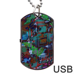 Dark Watercolor On Partial Image Of San Francisco City Mural Usa Dog Tag USB Flash (Two Sides)