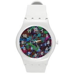 Dark Watercolor On Partial Image Of San Francisco City Mural Usa Round Plastic Sport Watch (m) by Simbadda