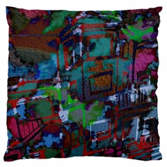 Dark Watercolor On Partial Image Of San Francisco City Mural Usa Large Cushion Case (one Side) by Simbadda