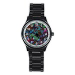 Dark Watercolor On Partial Image Of San Francisco City Mural Usa Stainless Steel Round Watch Front