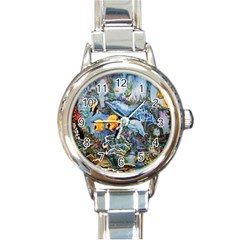 Colorful Aquatic Life Wall Mural Round Italian Charm Watch by Simbadda