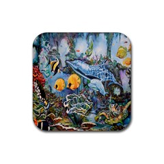 Colorful Aquatic Life Wall Mural Rubber Coaster (square)  by Simbadda