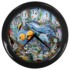 Colorful Aquatic Life Wall Mural Wall Clocks (black) by Simbadda