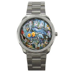 Colorful Aquatic Life Wall Mural Sport Metal Watch by Simbadda