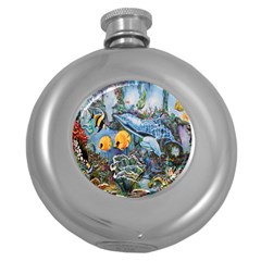 Colorful Aquatic Life Wall Mural Round Hip Flask (5 Oz) by Simbadda