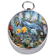 Colorful Aquatic Life Wall Mural Silver Compasses by Simbadda