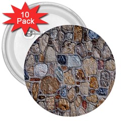 Multi Color Stones Wall Texture 3  Buttons (10 Pack)  by Simbadda