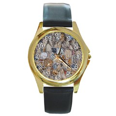 Multi Color Stones Wall Texture Round Gold Metal Watch by Simbadda