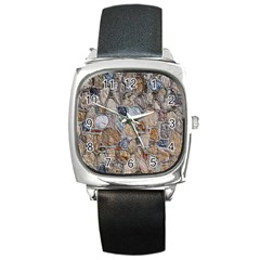 Multi Color Stones Wall Texture Square Metal Watch by Simbadda