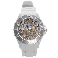 Multi Color Stones Wall Texture Round Plastic Sport Watch (l) by Simbadda