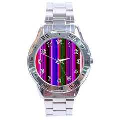 Fun Striped Background Design Pattern Stainless Steel Analogue Watch by Simbadda