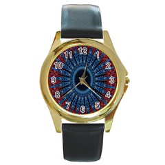 Digital Circle Ornament Computer Graphic Round Gold Metal Watch by Simbadda