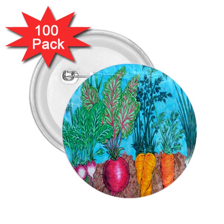 Mural Displaying Array Of Garden Vegetables 2.25  Buttons (100 pack) 