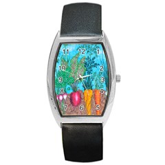 Mural Displaying Array Of Garden Vegetables Barrel Style Metal Watch by Simbadda