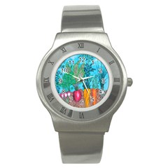 Mural Displaying Array Of Garden Vegetables Stainless Steel Watch by Simbadda