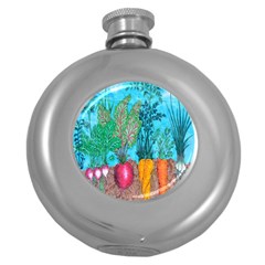 Mural Displaying Array Of Garden Vegetables Round Hip Flask (5 Oz) by Simbadda