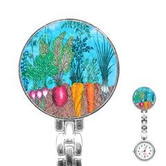 Mural Displaying Array Of Garden Vegetables Stainless Steel Nurses Watch by Simbadda