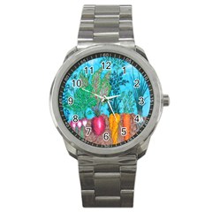 Mural Displaying Array Of Garden Vegetables Sport Metal Watch by Simbadda