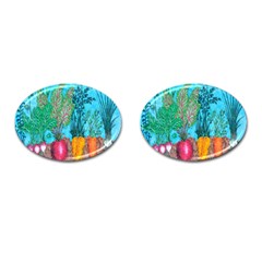 Mural Displaying Array Of Garden Vegetables Cufflinks (oval) by Simbadda