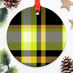 Tartan Pattern Background Fabric Design Ornament (round) by Simbadda