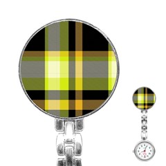 Tartan Pattern Background Fabric Design Stainless Steel Nurses Watch by Simbadda