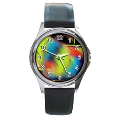 Punctulated Colorful Ground Noise Nervous Sorcery Sight Screen Pattern Round Metal Watch by Simbadda