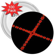 Red Fractal Cross Digital Computer Graphic 3  Buttons (100 Pack)  by Simbadda