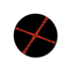 Red Fractal Cross Digital Computer Graphic Rubber Coaster (round)  by Simbadda