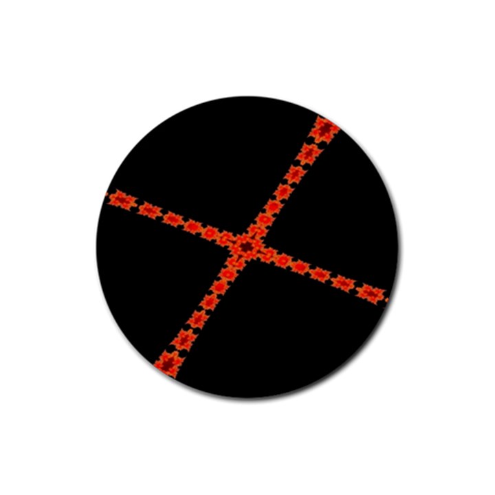 Red Fractal Cross Digital Computer Graphic Rubber Coaster (Round) 